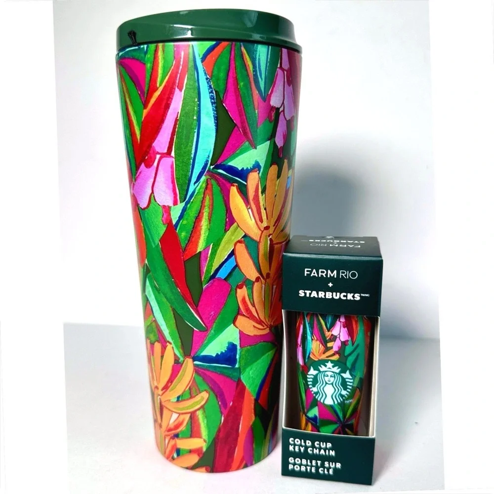 Starbucks x FARM Rio Banana Leaves 16oz Stainless Tumbler Keychain Set NWT Gift